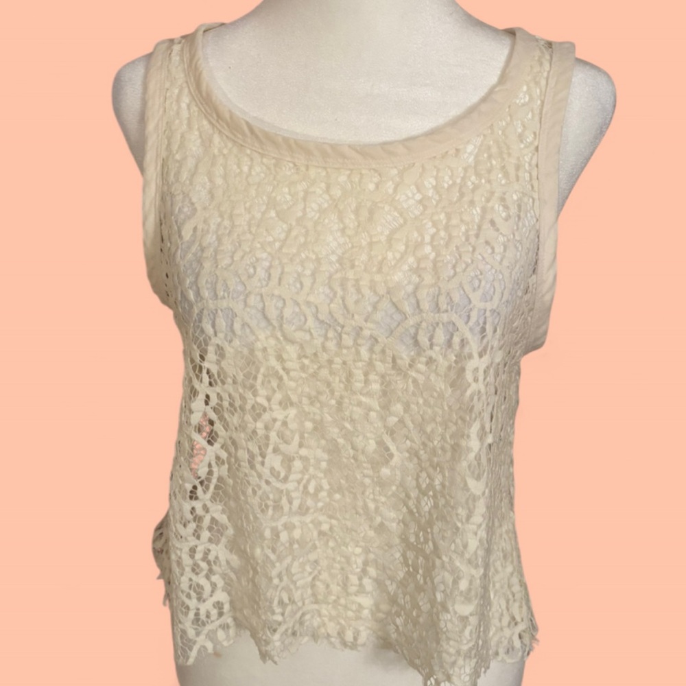 🤍Banana Republic Heritage Lace Crop Tank Cream Clean Girl Boho XS